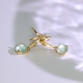 Leaf Jade Cabohen 18K Yellow Gold Drop Earrings