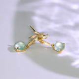 Leaf Jade Cabohen 18K Yellow Gold Drop Earrings