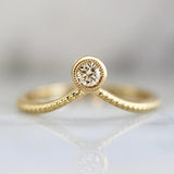 Round Brilliant Cut Champagne Diamond Chevron Ring in 18K Gold