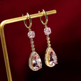 Pink Morganite Teardrop Hoop Earrings in 18K Yellow Gold