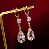 Pink Morganite Teardrop Hoop Earrings in 18K Yellow Gold