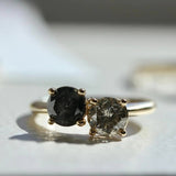 Two 1ct Salt & Pepper Diamond 18K Gold Engagement Ring