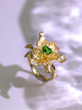 Flower Design Tsavorite & Diamond Ring in 18K Yellow Gold