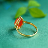 Southern Red Agate Maitreya Ring in 18K Yellow Gold