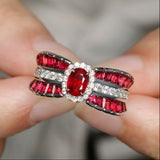 Art Deco Pigeon Blood Ruby 18K Gold Ballerina Ring
