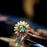 1.1ct Green Sapphire Cluster Set 18K Yellow Ring