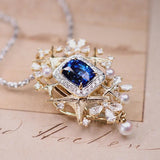 1.42ct Blue Sapphire & Pearls Diamond Pendant in 18K Gold