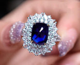 4.86ct Blue Sapphire Sugarloaf 18K Gold Ring with Diamonds