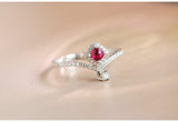 Red Spinel Diamonds Chevron Ring in 18K White Gold