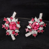 Cluster Pink Spinel & Diamonds 18K White Gold Earrings