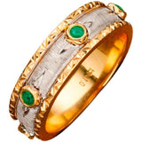 Emerald & Mother of Pearl Band Ring in 18K Two Tone Gold