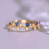 Cluster Blue Sapphire 18K Gold Stackable Ring with Diamonds