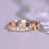 Cluster Blue Sapphire 18K Gold Stackable Ring with Diamonds