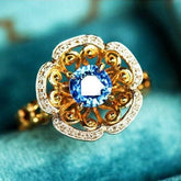 Flower Design Sapphire & Diamonds Ring in 18K Two Tone Gold