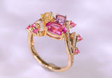 Pinkish Spinel Oval & Diamond Ring - 18K Yellow Gold