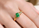 Horizontal Design Tsavorite Ring in 18K Yellow Gold