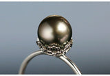 8mm Tahitian Black Pearl 18K White Gold Ring