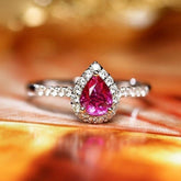 Pink Peach Sapphire Diamond Ring in 18K White Gold