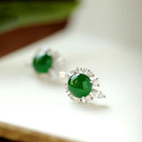Ballerina Set Green Jade and Cluster Diamond 18K Earrings