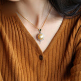 12mm Golden South Sea Pearl & Emerald Necklcae in 18K Yellow Gold