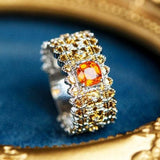 Garnet Diamond 18K Gold Ring - Two Tone Gold Spessartite
