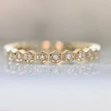 Hexagon Shaped White Diamond Engraved Ring in 18K Yellow Gold