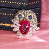 Owl Design Peach Spinel Pendant with Blue Sapphire - 18k Gold