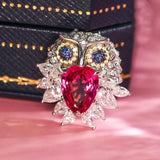 Owl Design Peach Spinel Pendant with Blue Sapphire - 18k Gold