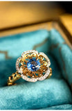Flower Design Sapphire & Diamonds Ring in 18K Two Tone Gold