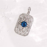 Blue Sapphire Full Diamonds Pave Pendant in 18K White Gold