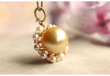 Halo Necklace with Golden South Sea Pearl & Baby Pearls – 18K Gold