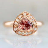 Trillion Cut Peach Sapphire Diamonds 14K Rose Gold Ring