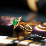 5A+ Jade Cabochon & Full Diamond Pave 18K Yellow Gold Ring