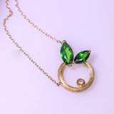 Leaf Design Tsavorite Necklace with Diamond in 18K Yellow Gold