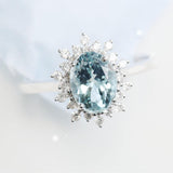 Oval Aquamarine & Diamond Ring in 18K White Gold