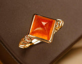 Engraved Arrow Fanta Garnet Cocktail Ring in 18K Yellow Gold