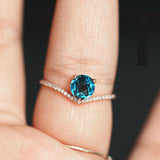 6mm Blue Topaz Chevron Diamonds Ring in 18K Yellow Gold
