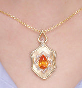 Matte Finished Spessartite Garnet Necklace in 18K Yellow Gold Necklace