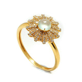 Superior Icy Jade Cabochon & Cluster Diamond 18K Gold Ring