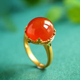 Maitreya Design Southern Red Agate Cabochon Ring - 18K Yellow Gold