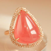 16ct Rhodochrosite Teardrop-Shape Halo Diamonds Ring in 18K Gold