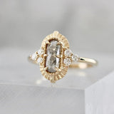 Art Deco Salt & Pepper Oval Rose Cut Diamond 18K Gold Wedding Ring