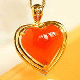 Southern Red Agate Heart Necklace with Diamond Accent in 18K Gold