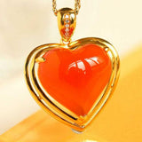 Southern Red Agate Heart Necklace with Diamond Accent in 18K Gold