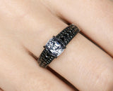 Metal Grey Spinel & Black Diamonds Ring in 18K Black Gold