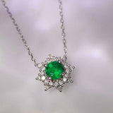Emerald with White Diamond Necklace in 18K White Gold