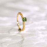 Peridot Asscher Cut & Diamond Pave 18K Yellow Gold Ring