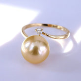 Golden South Sea Pearl & Diamond Clara Ring in 18K Yellow Gold
