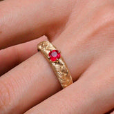 Italy Crafted Vintage Ruby Ring - 18K Yellow Gold