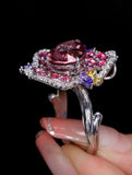4.73ct Pink Spinel Pear Platinum 950 Flower Design Ring